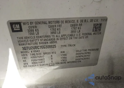2014 GMC Sierra 1500 Sle from USA, damaged, VIN 3GTU2UEC7EG308825